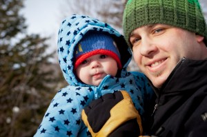 Winter baby and father