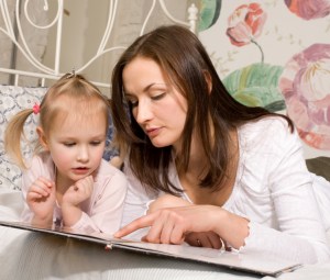 Mom and daughter reading