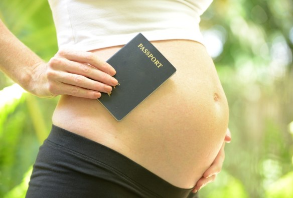 pregnant woman holding passport before she travels during pregnancy