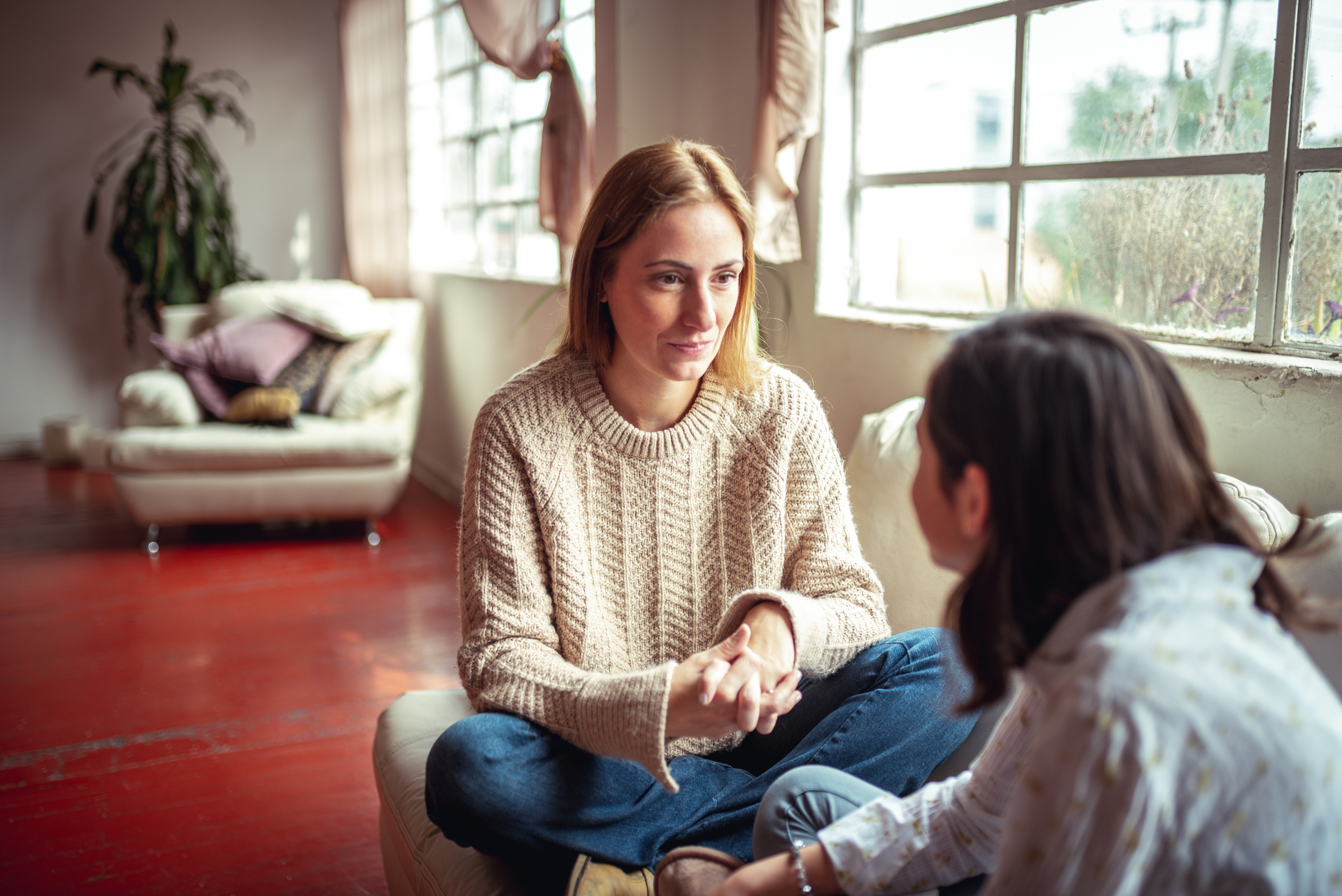 Mother and daughter having a talk
